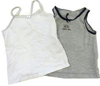 2x Bílá košilka s krajkou + šedá melírovaná se sovičkou zn. F&F