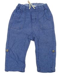 Modré plátěné lněné roll-up kalhoty zn. H&M