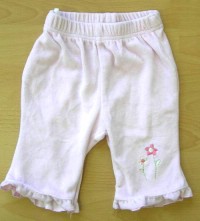 Růžové sametové kalhoty s kytičkami