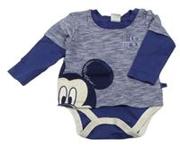 Tmavomodré melírované triko s Mickey mousem a všitým body zn. Disney