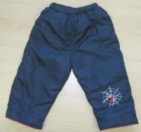 Tmavomodré šusťákové zateplené kalhoty s pavučinou