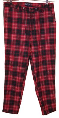 Pánské černo-červené kostkované vlněné kalhoty zn. Boohoo vel. 32