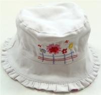 Outlet - Bílý plátěný klobouček s kytičkami 