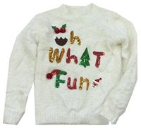 Bílý chlupatý vánoční svetr s nápisem z fliter zn. St. Bernard