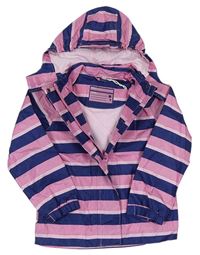 Tmavomodro-růžová pruhovaná šusťáková jarní bunda s odepínací kapucí zn. Pocopiano