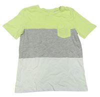 Šedo-bílo-limetkové tričko s kapsičkou zn. C&A