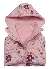 Růžová květovaná šusťáková zateplená vesta s kapucí zn. George