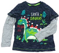 Tmavomodro-šedé vánoční triko s dinosaurem zn. George 