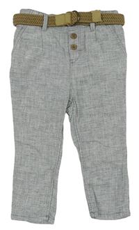 Světlešedé melírované lněné kalhoty s páskem zn. H&M
