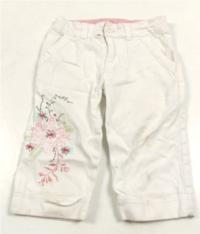 Bílé plátěné 3/4 kalhoty s kytičkami zn. CQ