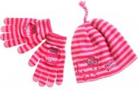 Nové - 2set - Růžová pruhovaná čepička+rukavičky s Kitty zn. Sanrio