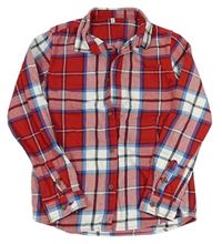 Červeno-bílo-modro-tmavomodrá kostkovaná flanelová košile zn. M&S