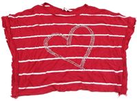 Červeno-bílé pruhované široké tričko se srdíčkem zn. miss e-vie
