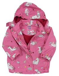 Růžová šusťáková jarní lehce zateplená bunda s kapucí ía jednorožci zn. Tchibo