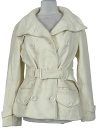 Dámský smetanový vlněný krátký kabát s páskem zn. Orsay 