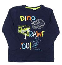 Tmavomodré triko s nápisem a dinosaury zn. Kiki&Koko
