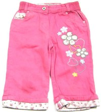 Růžové plátěné kalhoty s kytičkou
