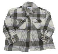 Smetanovo-hnědo-fialová kostkovaná košilová bunda zn. JEFF&CO