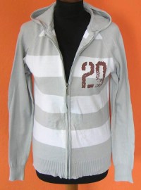 Dámský šedo-bílý propínací svetr s kapucí zn. Osaka Tiger