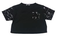 Černé crop tričko s kapsou a flitry zn. miss e-vie