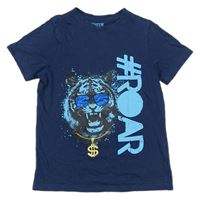 Tmavomodré tričko s tygrem zn. F&F