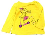 Žluto-černo-růžové triko s dívkou zn. GAP