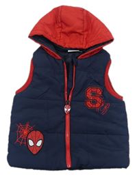Tmavomodro-červená šusťáková zateplená vesta Spiderman s kapucí zn. Primark