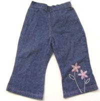 Modré riflové kalhoty s kytičkou 