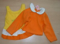 Set - Žluto-oranžové fleecové šatičky se srdíčky a volánkem + mikinka s límečkem - nový