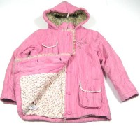 Růžový manžestrový zimní kabátek s kytičkami a kapucí zn. Ladybird
