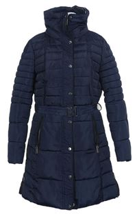 Dámský tmavomodrý šusťákový zimní kabát s kapucí a ukrývací kapucí  zn. Reserved 