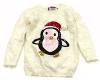 Bílý chlupatý svetr s tučňákem zn. Y.d