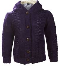 Outlet - Dámský fialový oteplený propínací svetr s kapucí 