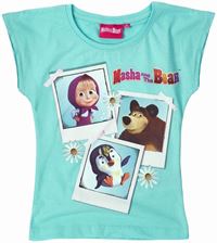 Nové - Světlemodré tričko s obrázkem Máša a medvěd 