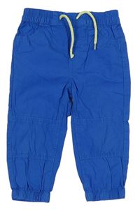 Modré plátěné cuff kalhoty 