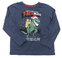 Tmavomodré vánoční triko s dinosaurem a nápisem zn. Rebel