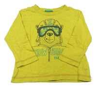 Olivové triko s medvědem zn. Benetton