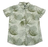 Zeleno-bílá pruhovaná lněná košile s listy zn. Matalan