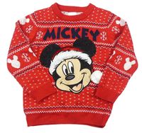 Červený vzorovaný svetr s Mickey zn. Disney