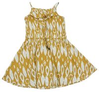 Medovo-bílé vzorované šaty s volánkem zn. Next