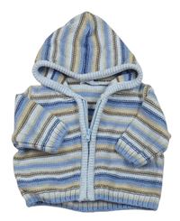 Modro-béžový pruhovaný propínací svetr s kapucí zn. Mothercare