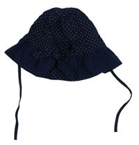 Tmavomodrý puntíkatý plátěný klobouk s mašlí zn. H&M