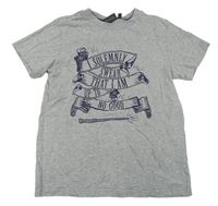 Šedé melírované tričko s nápisem a hůlkou - Harry Potter zn. Primark