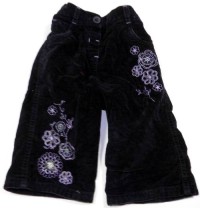 Fialové sametovo/riflové kalhoty s kytičkami