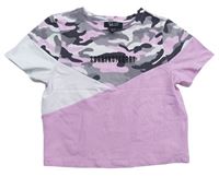 Růžovo-bílo-army crop tričko s nápisem zn. New Look