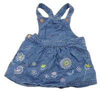 Modrá riflová sukně s kytičkami a laclem zn. F&F