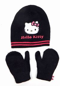 2set - Černá čepice s Kitty + rukavice zn. George