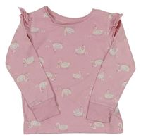 Růžové triko s labutěmi a volány zn. Mothercare