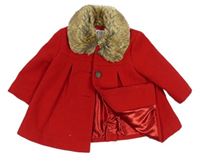 Červený flaušový jarní kabát s kožíškem zn. F&F