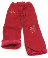 Růžové manžestrové oteplené kalhoty s kytičkami zn. F&F 